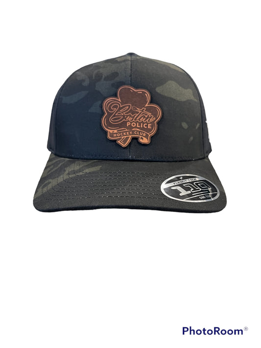 Branded Bills Curved Camo Hockey Club Leather Shamrock Hat