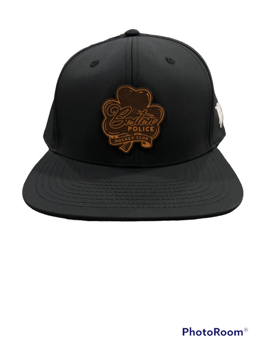 Branded Bills Flat Black Hockey Club Leather Shamrock Hat