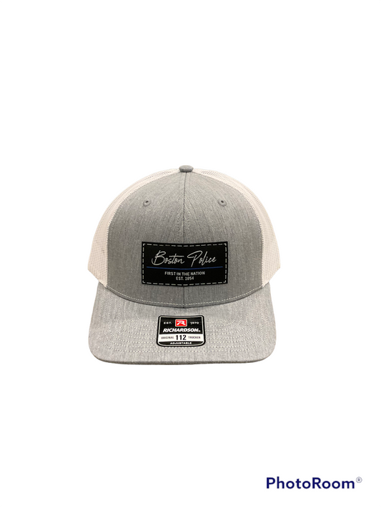 Grey and White Boston Police Hat